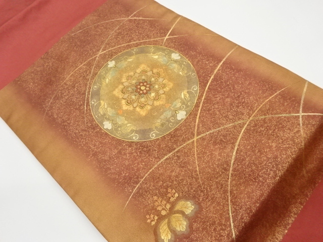 リサイクル　金彩丸文に華文・花・桐模様刺繍名古屋帯